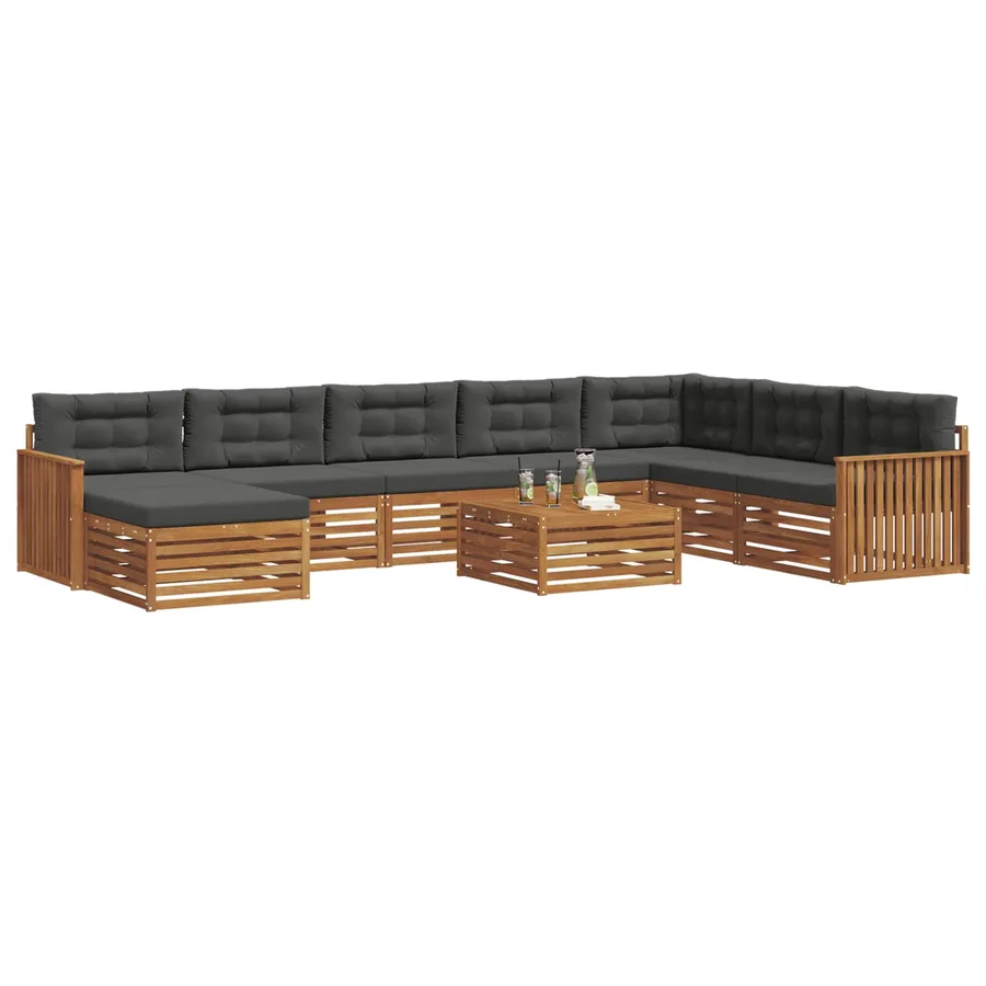 Ensemble de canapés d'extérieur 9 pcs Naturel et Anthracite - 3
