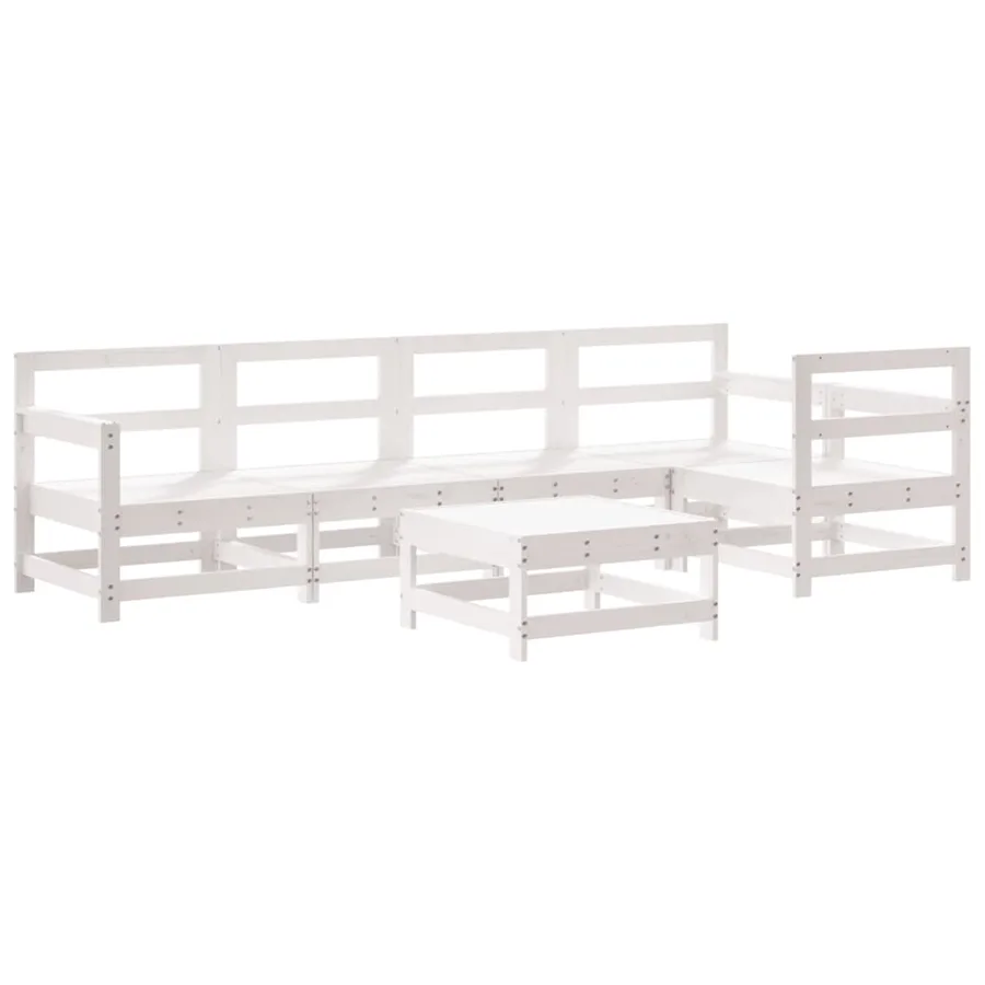 Salon de jardin 6 pcs Blanc Bois de pin massif - 2