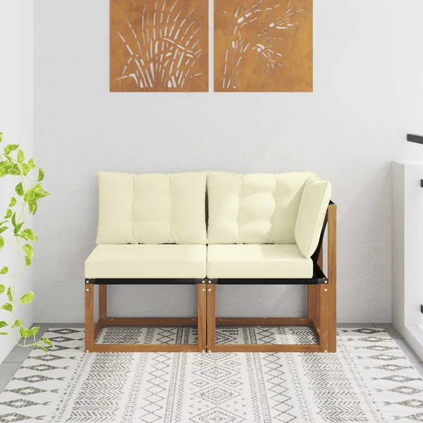 Canapé d’extérieur milieu et coin avec coussin 2 Pièce Naturel