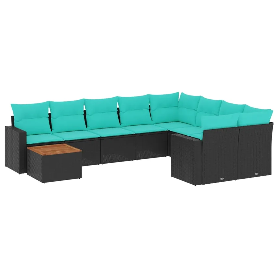 Salon de jardin 10 pcs avec coussins noir résine tressée - 2
