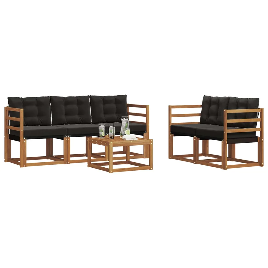 Ensemble de canapés d'extérieur 6 pcs Naturel et Noir - 3