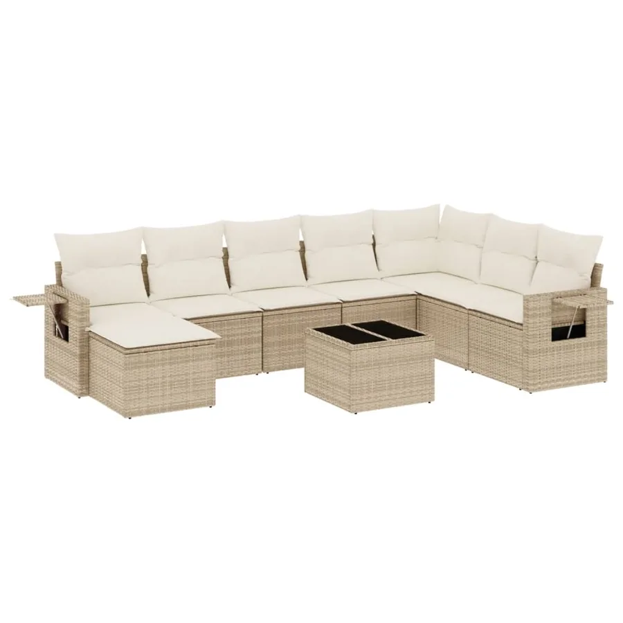 Salon de jardin avec coussins 9 pcs beige résine tressée - 2