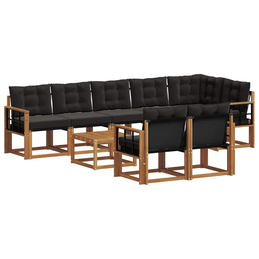 Ensemble de canapés d'extérieur 9 pcs Naturel et Noir - 2