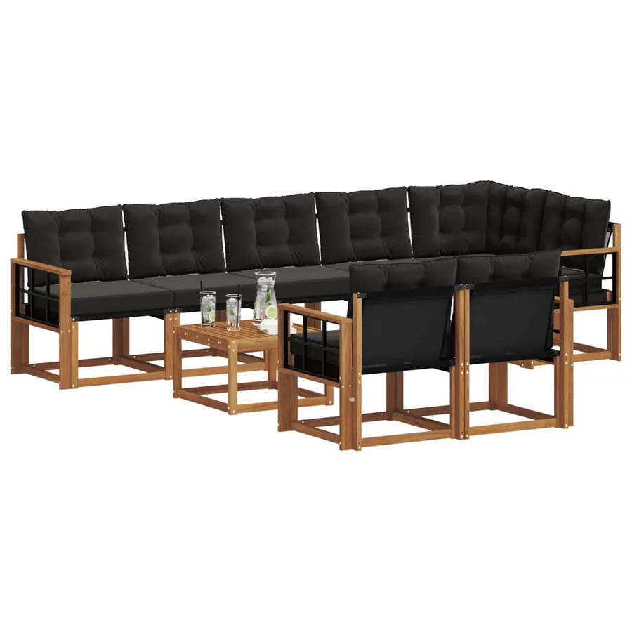 Ensemble de canapés d'extérieur 9 pcs Naturel et Noir - 3