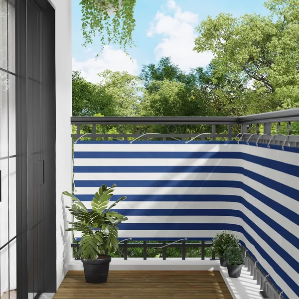 Écran de balcon Bleu et Blanc 100 x 700 cm Tissu Oxford
