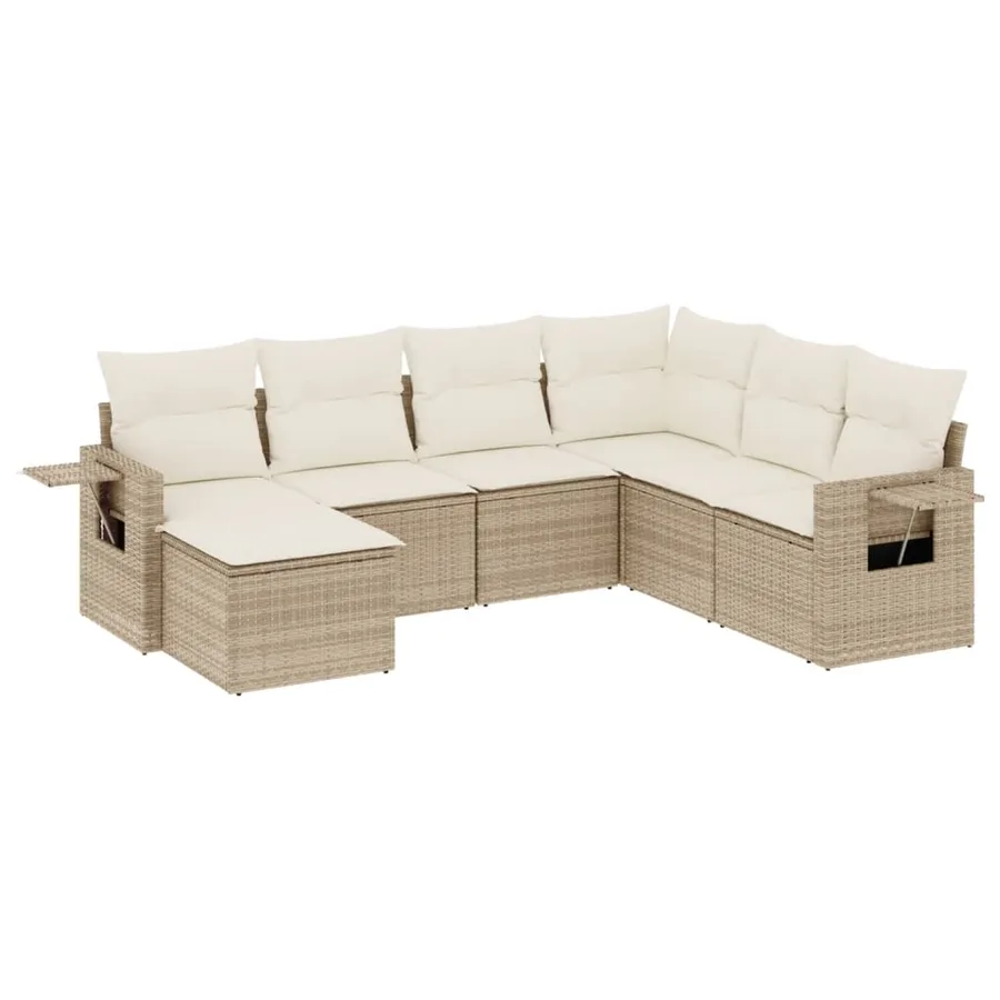 Salon de jardin avec coussins 7 pcs beige résine tressée - 2