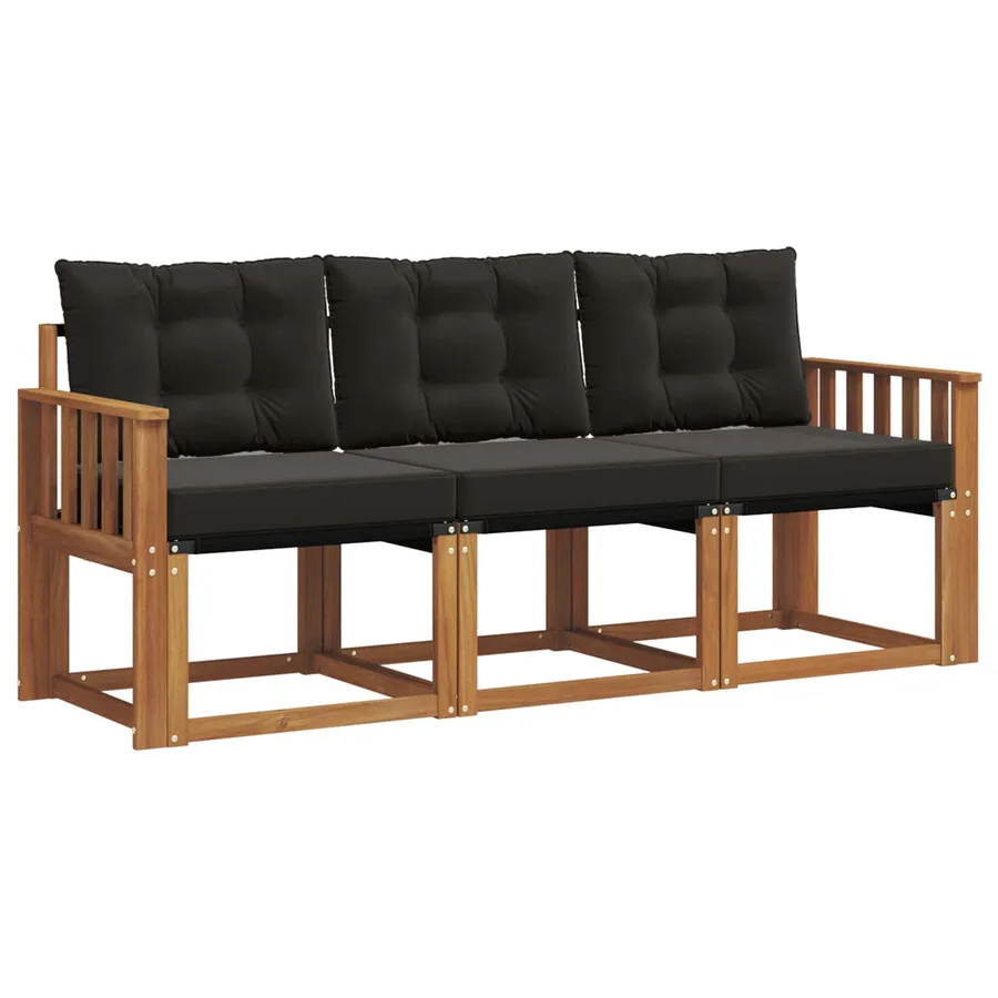 Ensemble de canapés d'extérieur 3 pcs Naturel et Noir - 2