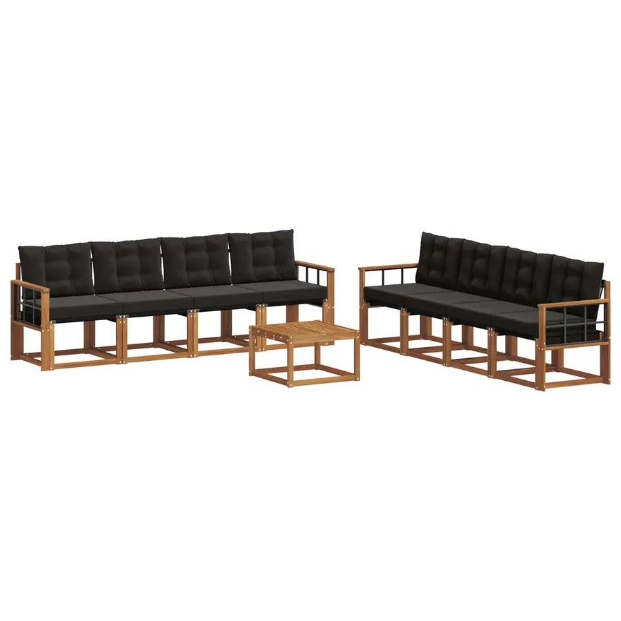 Ensemble de canapés d'extérieur 9 pcs Naturel et Noir - 2