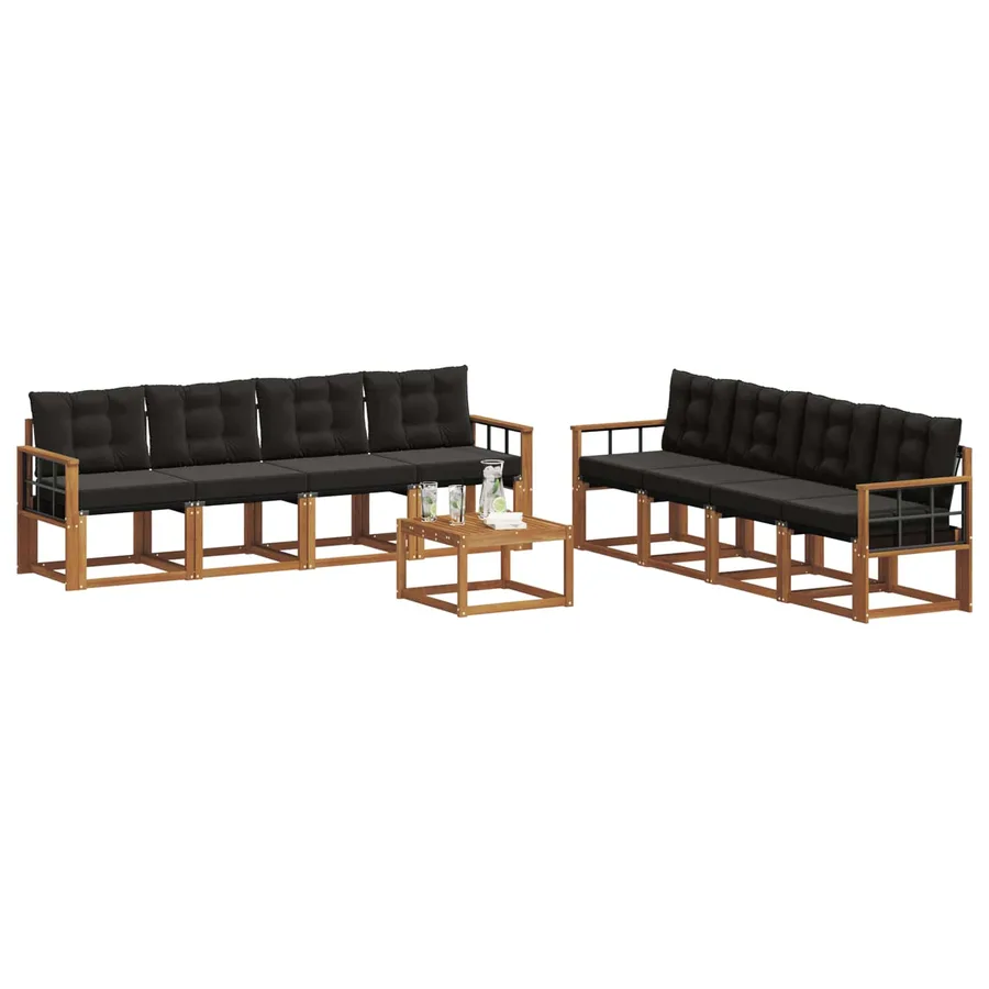 Ensemble de canapés d'extérieur 9 pcs Naturel et Noir - 3