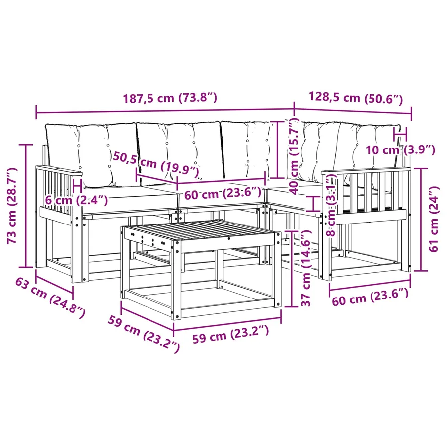 Ensemble de canapés d'extérieur 5 pcs Naturel et Crème - 10