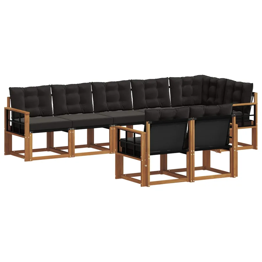 Ensemble de canapés d'extérieur 8 pcs Naturel et Noir - 2