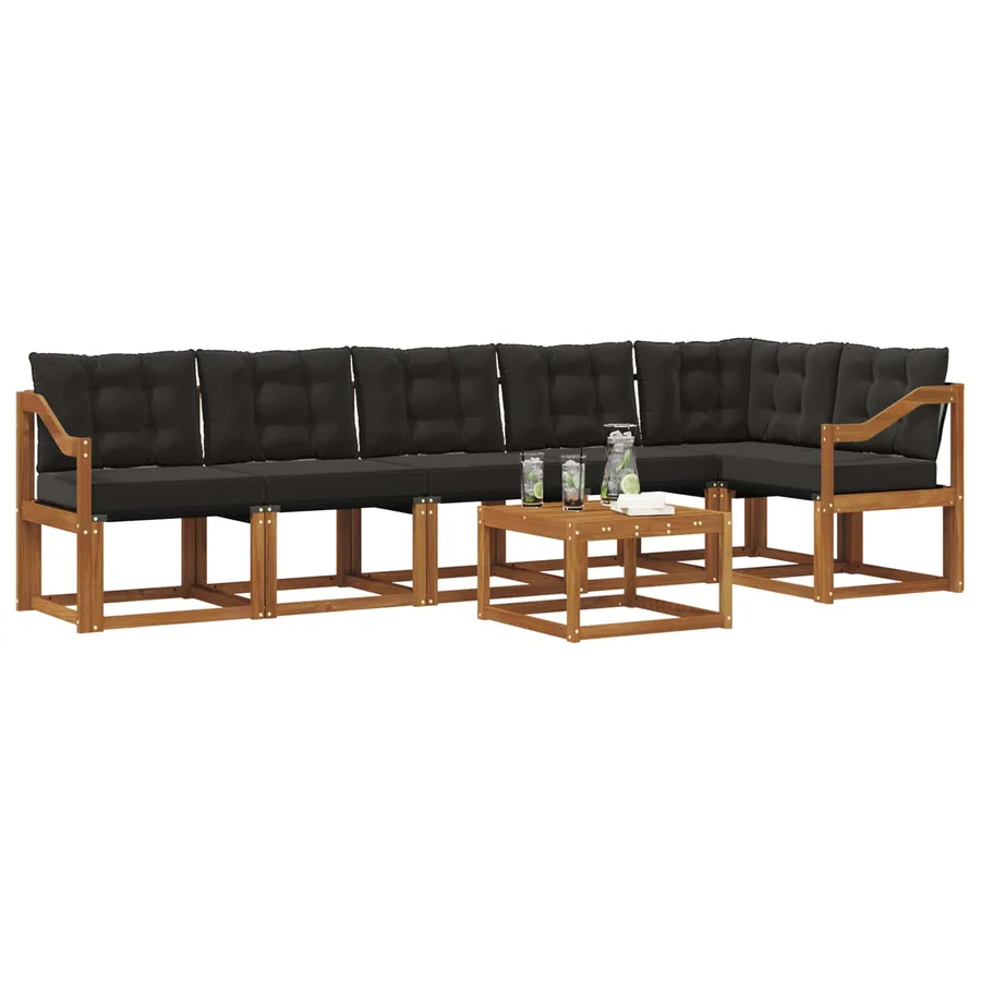 Ensemble de canapés d'extérieur 7 pcs Naturel et Noir - 3