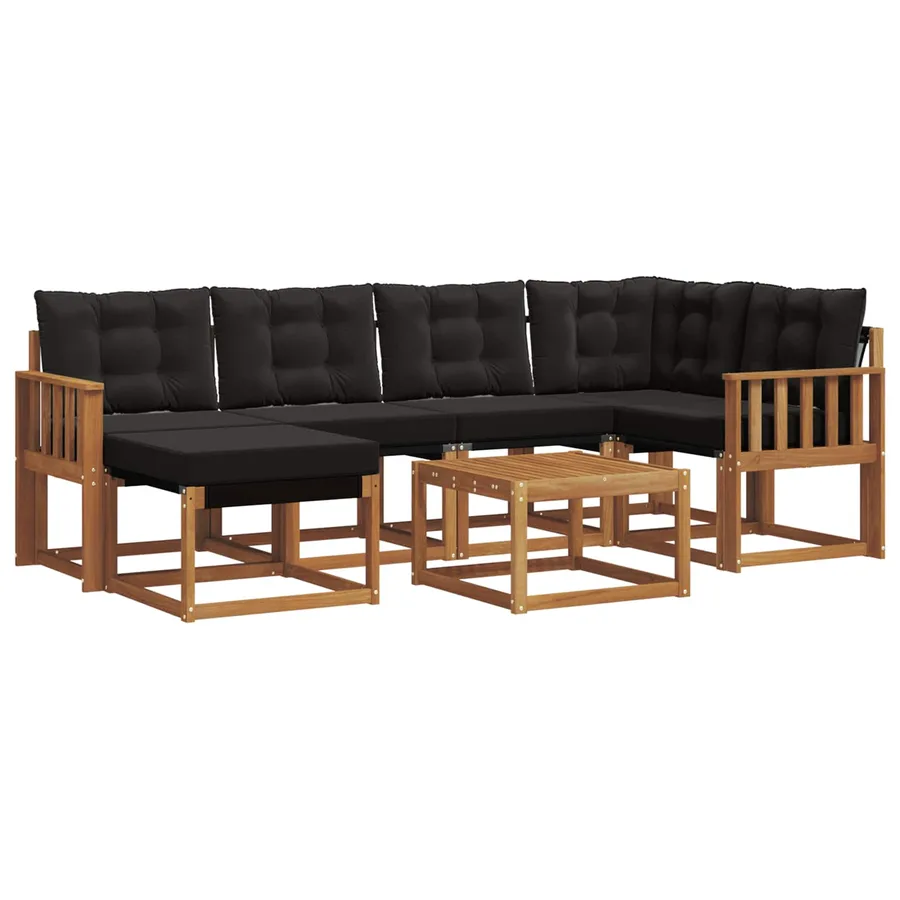 Ensemble de canapés d'extérieur 7 pcs Naturel et Noir - 2