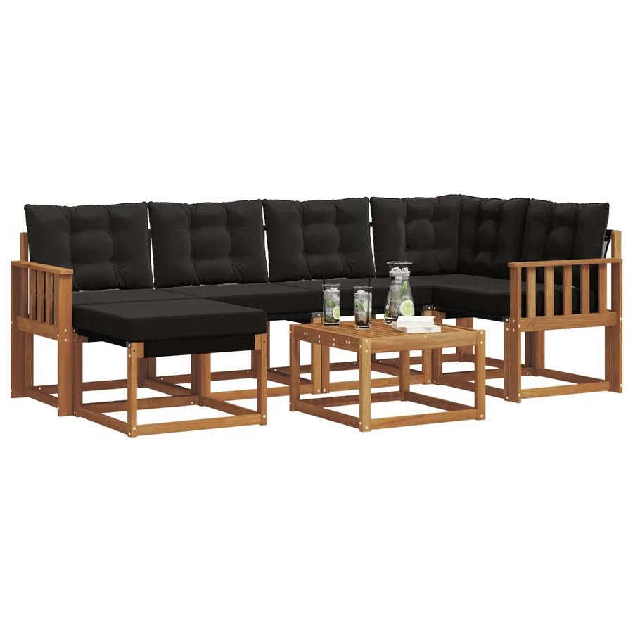 Ensemble de canapés d'extérieur 7 pcs Naturel et Noir - 3