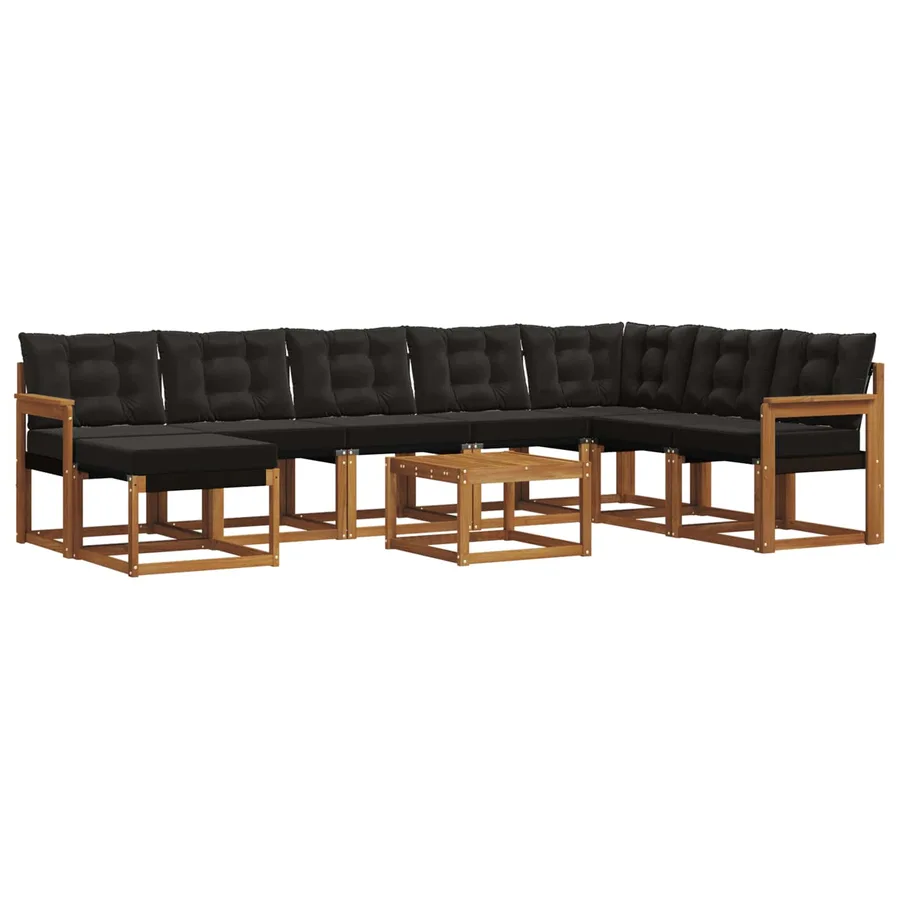 Ensemble de canapés d'extérieur 9 pcs Naturel et Noir - 2