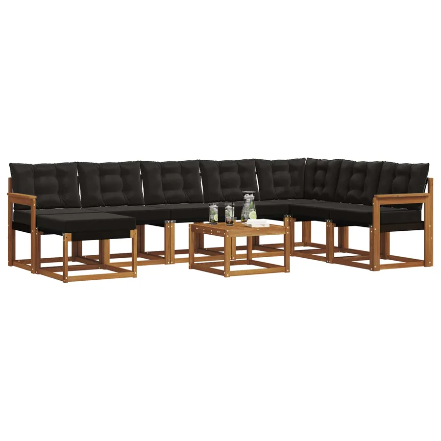 Ensemble de canapés d'extérieur 9 pcs Naturel et Noir - 3