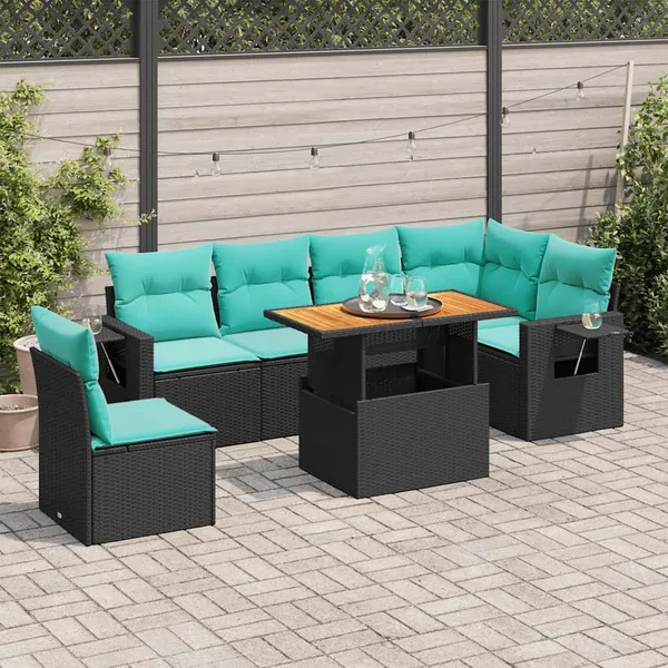 Salon de jardin 7 pcs avec coussins noir résine tressée 55 x 62 x 69 cm - 66,0 kg