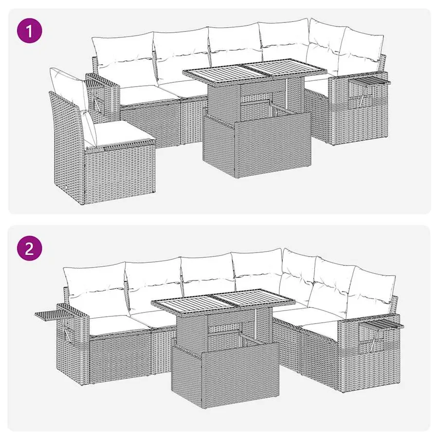 Salon de jardin 7 pcs avec coussins noir résine tressée 55 x 62 x 69 cm - 66,0 kg - 12