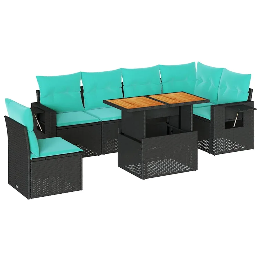 Salon de jardin 7 pcs avec coussins noir résine tressée 55 x 62 x 69 cm - 66,0 kg - 2