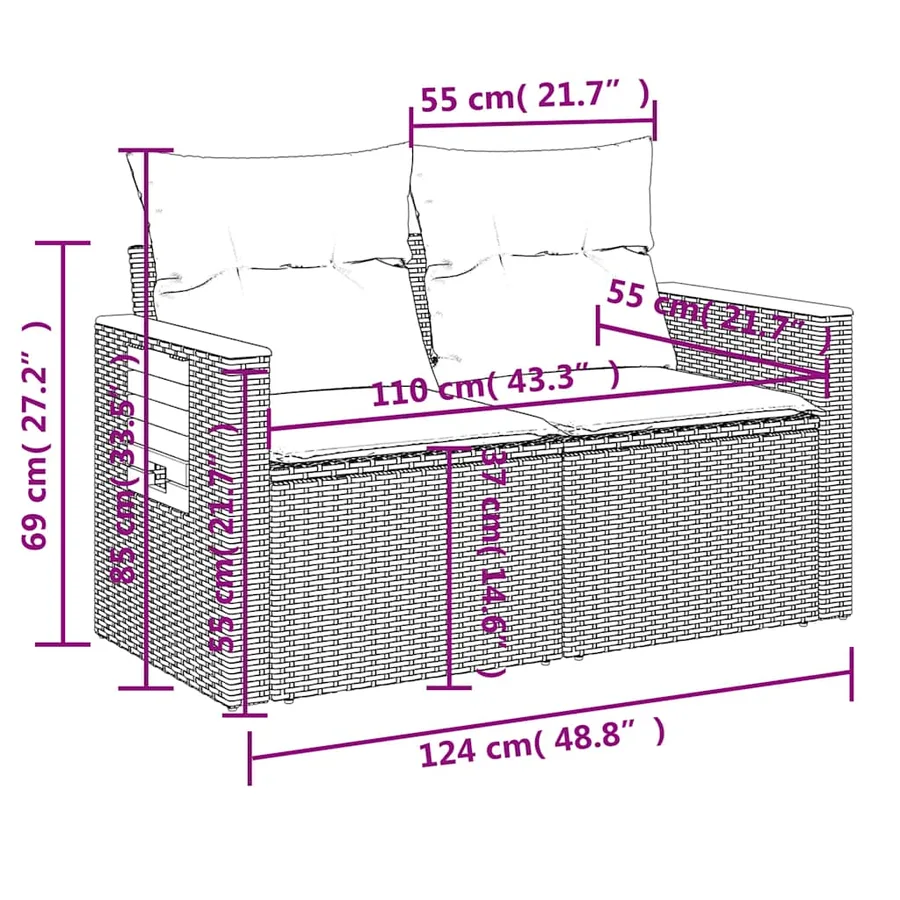 Ensemble de canapés de jardin 11 pcs et coussins rotin acacia - 18
