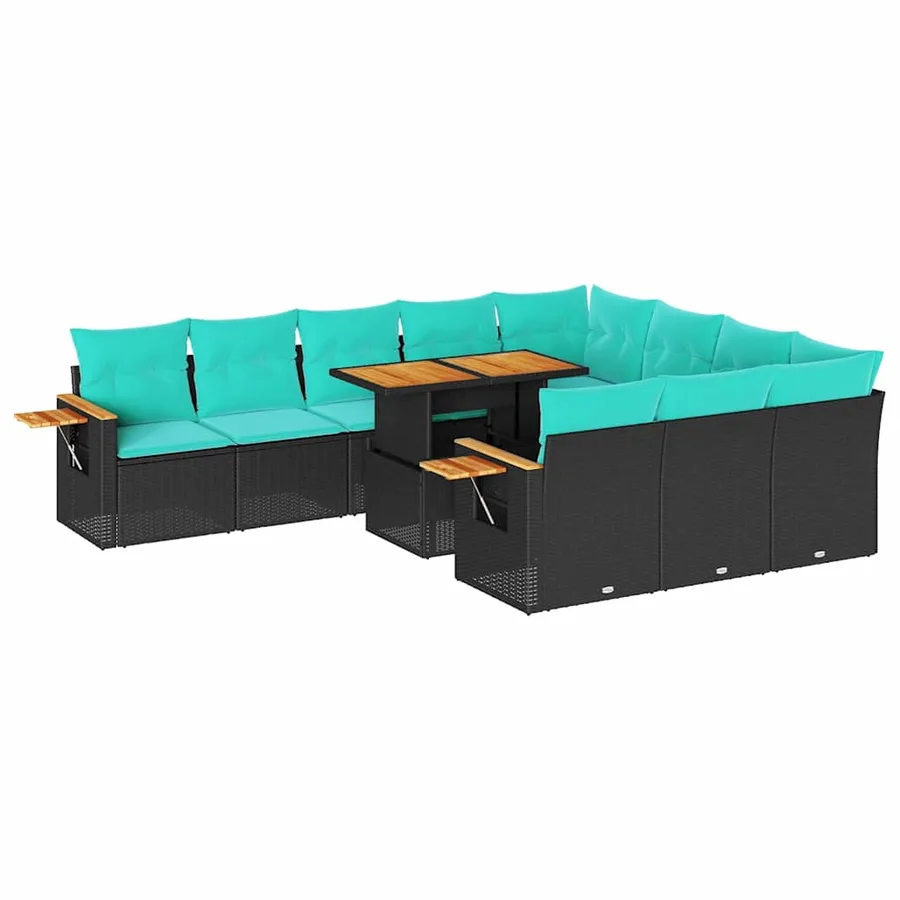 Ensemble de canapés de jardin 11 pcs et coussins rotin acacia - 2