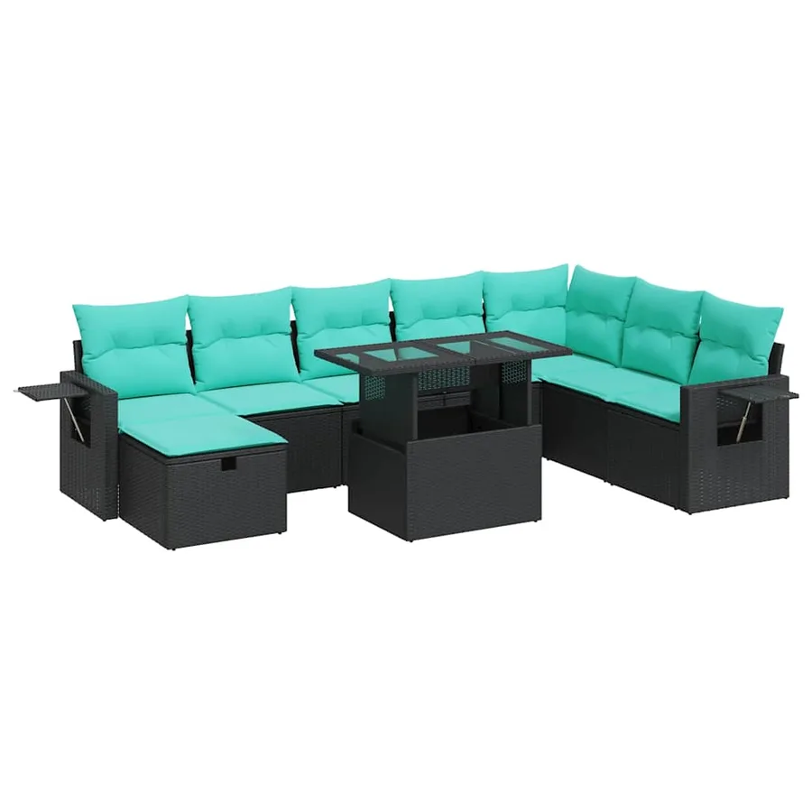 Salon de jardin avec coussins 9 pcs gris résine tressée acacia - 2
