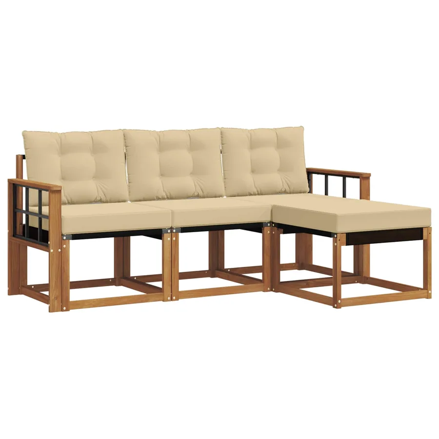 Ensemble de canapés d'extérieur 4 pcs Naturel et Beige - 2