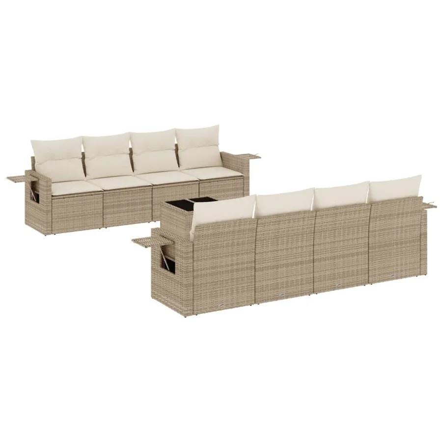 Salon de jardin avec coussins 9 pcs beige résine tressée - 2