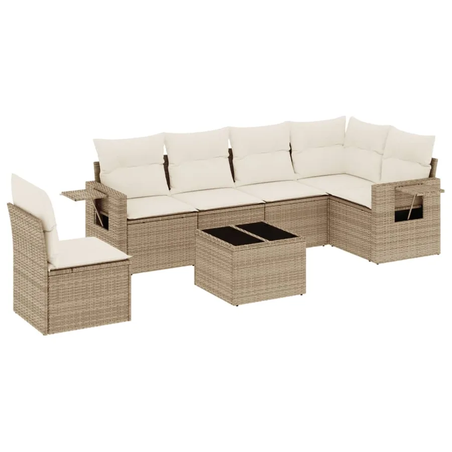 Salon de jardin avec coussins 7 pcs beige résine tressée - 2