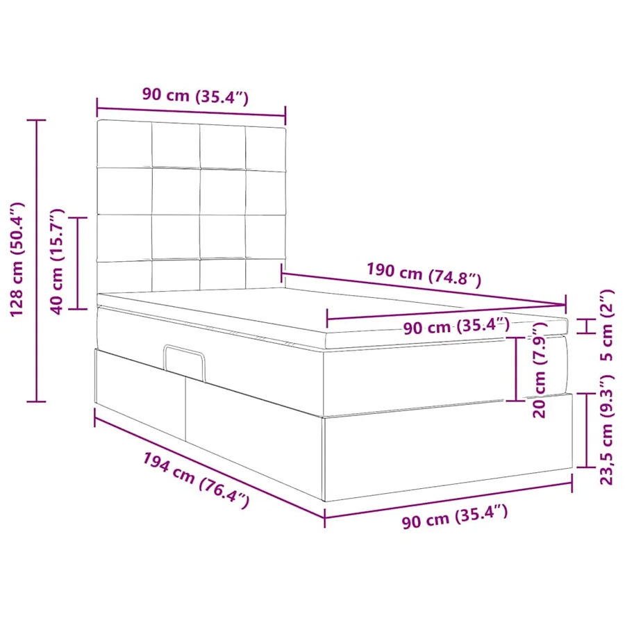 Lit de rangement LED avec matelas Noir 90 x 190 cm Velours - 17