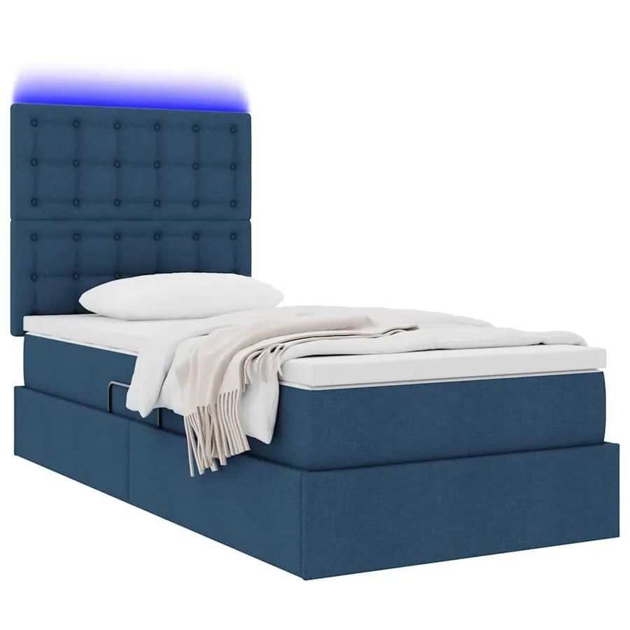 Lit de rangement LED avec matelas Bleu 100 x 200 cm Tissu - 3
