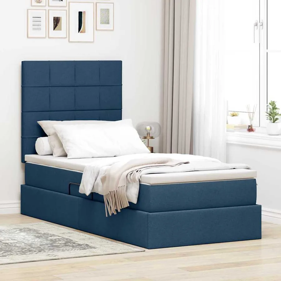 Lit de rangement LED avec matelas Bleu 100 x 200 cm Tissu