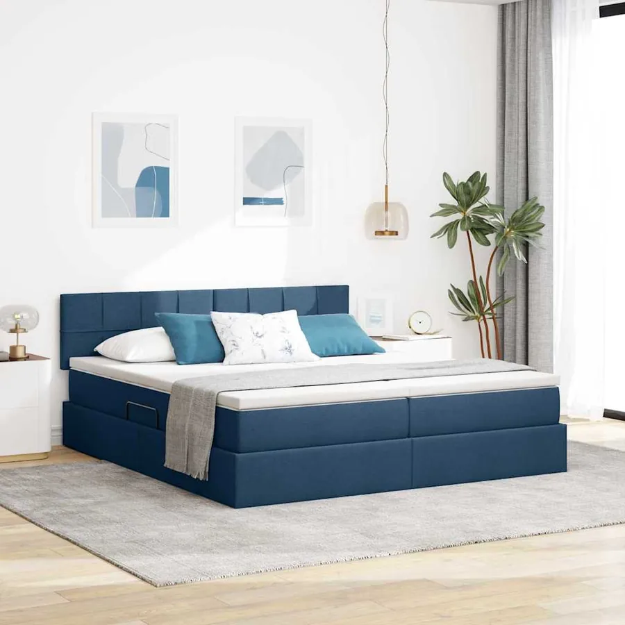 Lit de Rangement Bleu 200 x 200 cm Cuir synthétique
