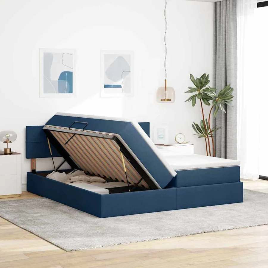 Lit de Rangement Bleu 200 x 200 cm Cuir synthétique - 4