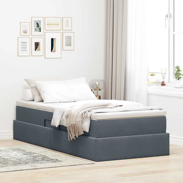 Lit avec rangement et matelas Gris foncé 90 x 190 cm Velours
