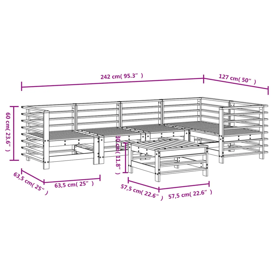 Salon de jardin 6 pcs Bois de pin massif - 9
