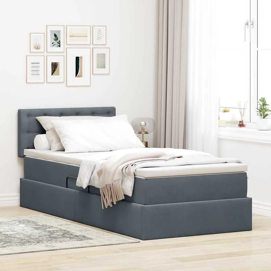 Lit de rangement LED avec matelas Gris foncé 90 x 190 cm