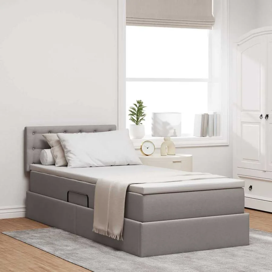 Lit avec rangement et matelas avec matelas Taupe 90 x 200 cm