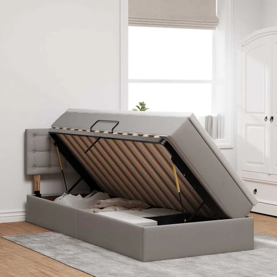 Lit avec rangement et matelas avec matelas Taupe 90 x 200 cm - 4