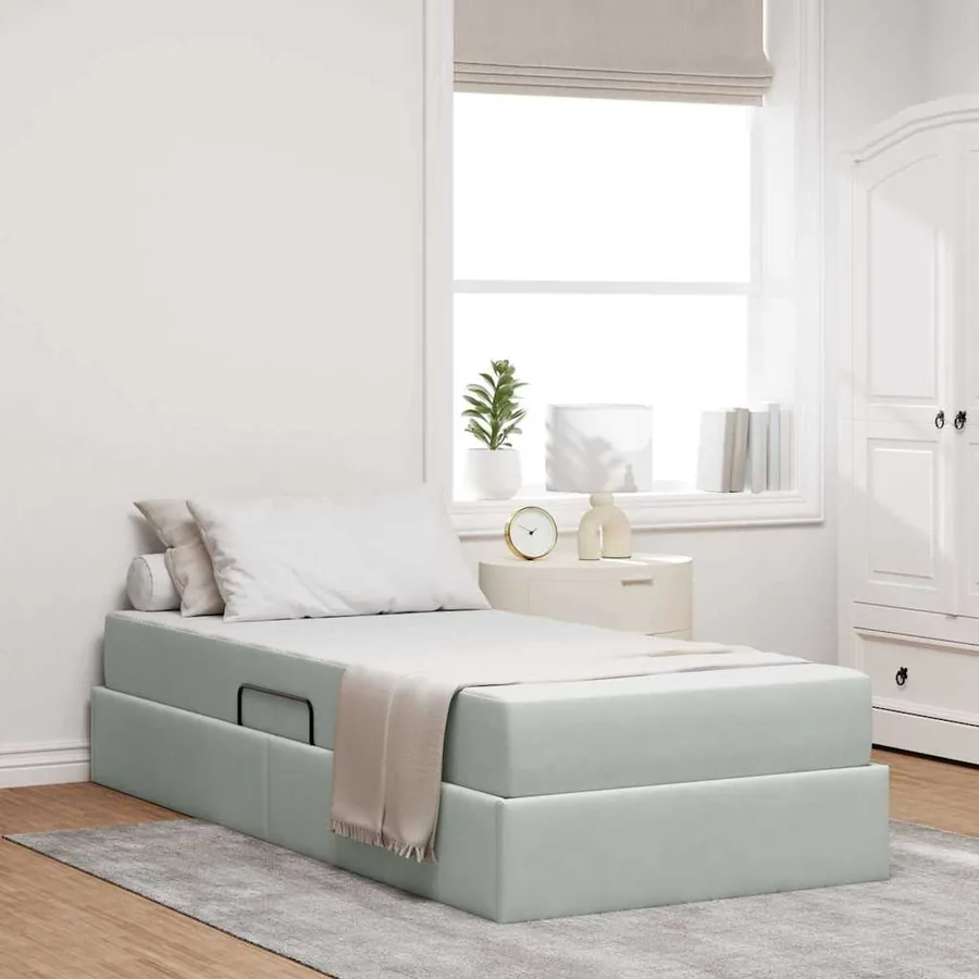 Lit avec rangement et matelas Gris clair 90 x 200 cm Velours
