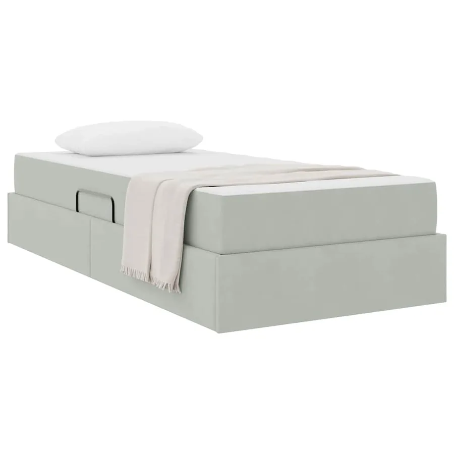 Lit avec rangement et matelas Gris clair 90 x 200 cm Velours - 3