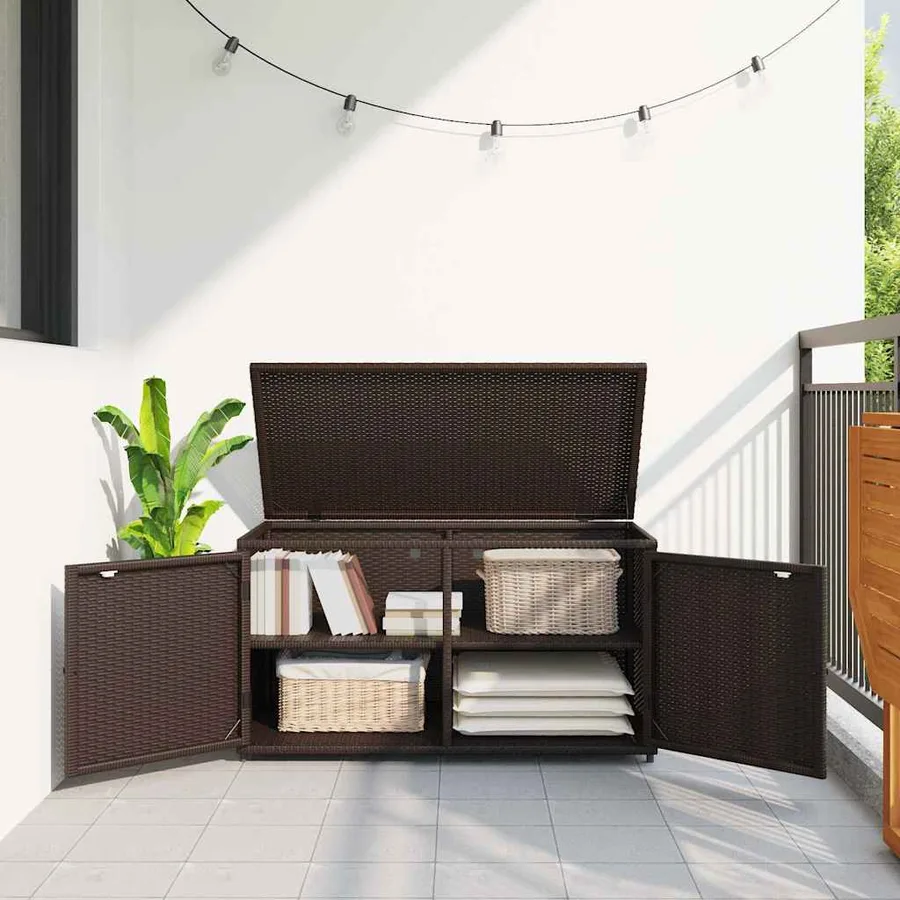 Armoire de rangement jardin marron 110x55x60,5cm résine tressée - 3