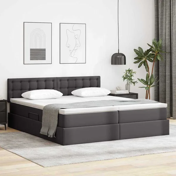 Lit avec rangement et LED Gris 200 x 200 cm Cuir synthétique