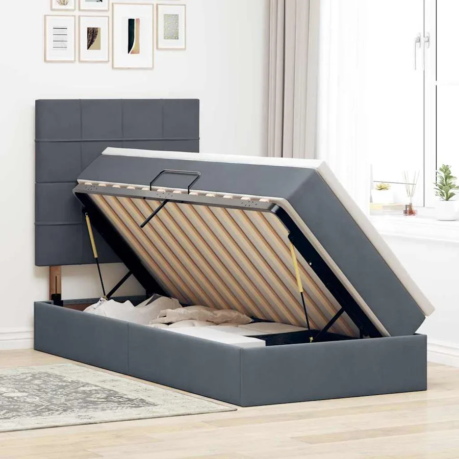 Lit de rangement LED avec matelas Gris foncé 90 x 200 cm - 4