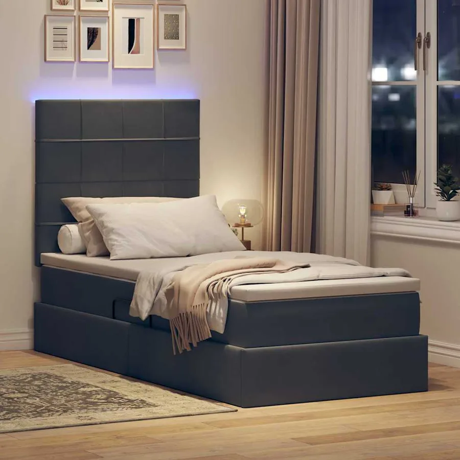 Lit de rangement LED avec matelas Gris foncé 90 x 200 cm - 5