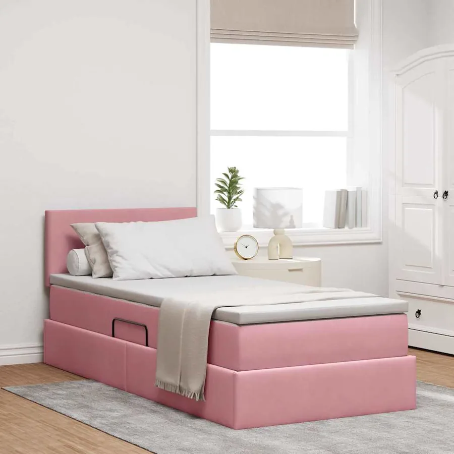 Lit de rangement LED avec matelas Rose 90 x 190 cm Velours