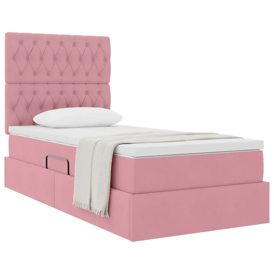 Lit avec rangement et matelas Rose 90 x 190 cm Velours - 3