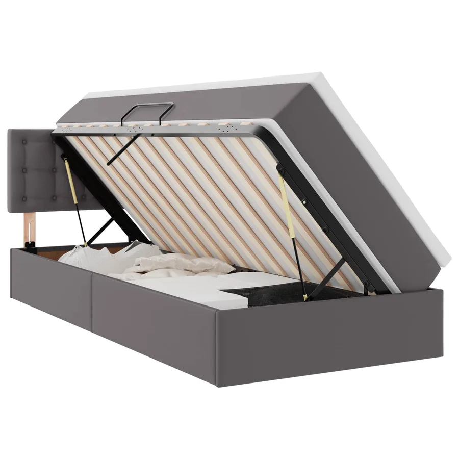 Lit avec rangement et matelas Gris 90 x 190 cm Simili cuir - 2