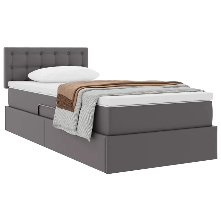 Lit avec rangement et matelas Gris 90 x 190 cm Simili cuir - 3