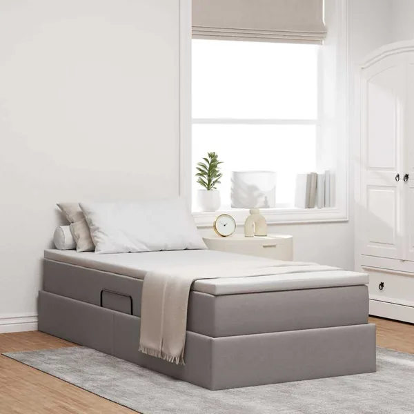 Lit avec rangement et matelas Taupe 90 x 190 cm Polyester
